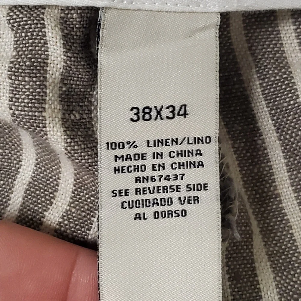 Polo Jean Company Mens Linen Riviera Striped Pants Size 38x34 Brown Button Fly